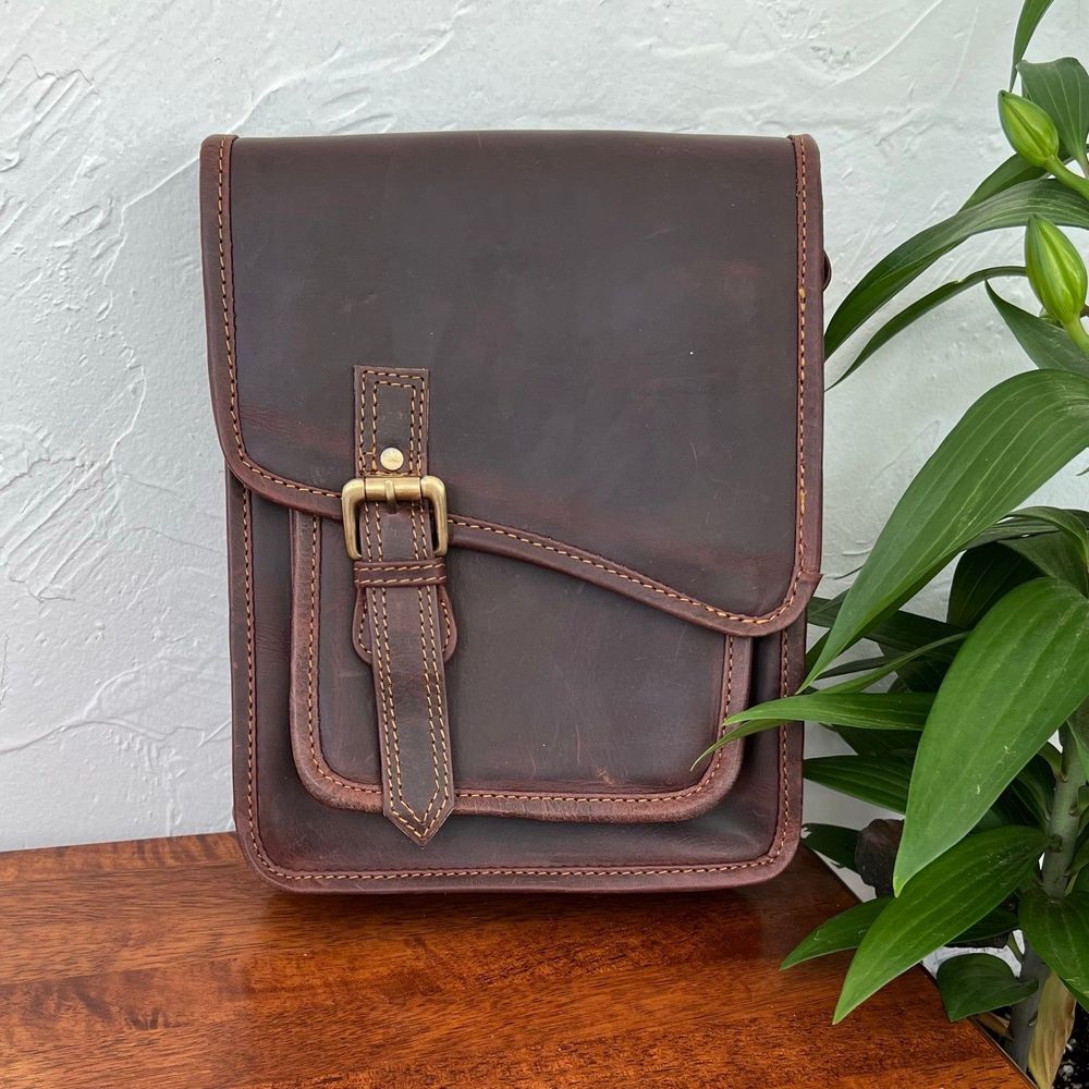 Genuine leather crossbody messenger bag purse handmade